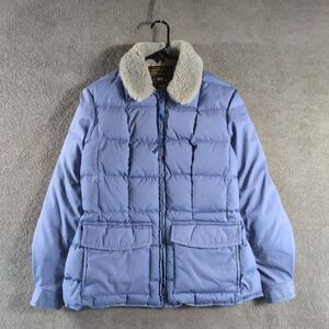 VTG Eddie Bauer Womens Blue Puffer Jacket Sherpa Collar Winter Warm Size L